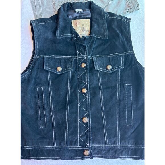 MARIAMS Canada Black Suede Leather Vest Top-Stitch 4 Pockets Fully Lined Large - Picture 3 of 7